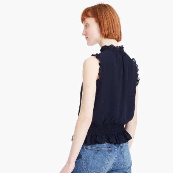 J.Crew Crinkle Chiffon Mock Neck Smocked Top - Picture 2 of 8